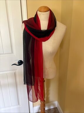Sheer Ombre Red & Black Chiffon Scarf - Women's Accessory